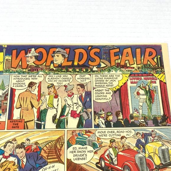 Camel Cigarette Ad New York World's Fair 1939 Comic Half Page Original Newspaper - Picture 5 of 11